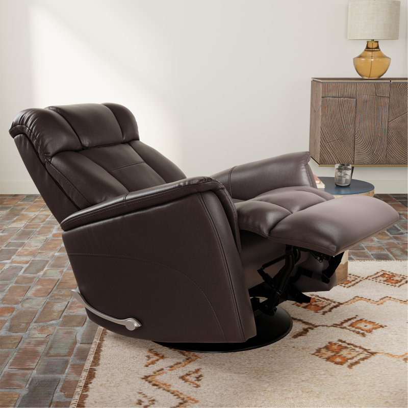 Global Home Swivel Glider Recliner With Manual Adjustable Headrest & Footrest In Faux Leather Bentley, Brown