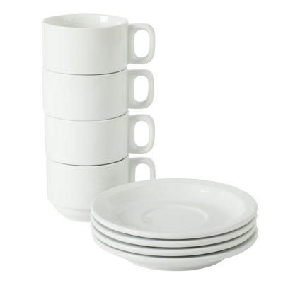  Gracious Dining 7-Ounce Cappuccino Cups Set of 4, Stackable Coffee Cups with 4 Saucers, Metal Stand, Coffee Mugs for Latte, Café, Mocha, Tea