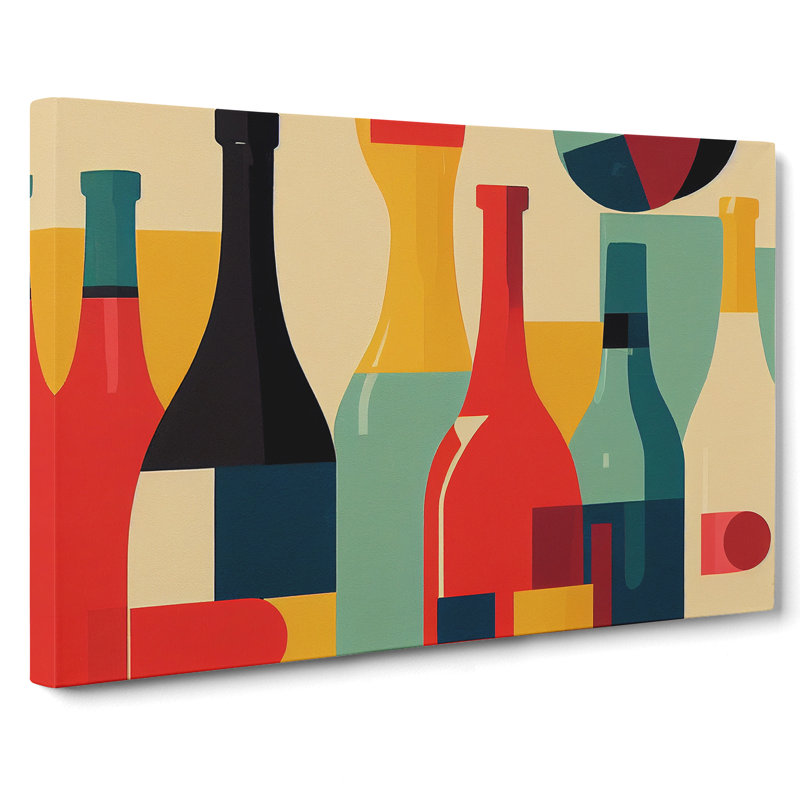 XXX-H1022-WF-10170X Wine Bottle Retro Art Vol.3 Abstract - Wrapped Canvas Print, 35cm H x 50cm W x 3cm D