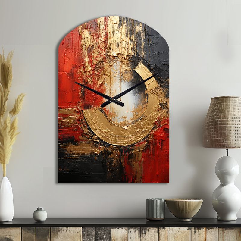 Red Gold Fusion Spiral II - Abstract Spirals Arch, horloge murale, Médium