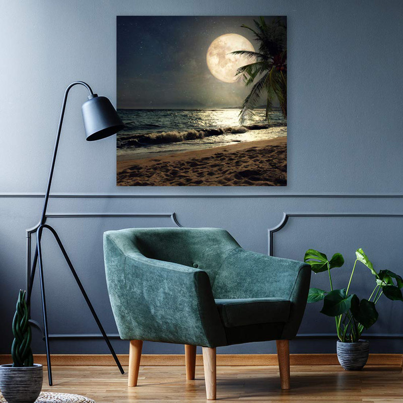 Moon " Moon Illuminating The Blue Ocean X01 ", 24" H x 24" W x 1.5" D
