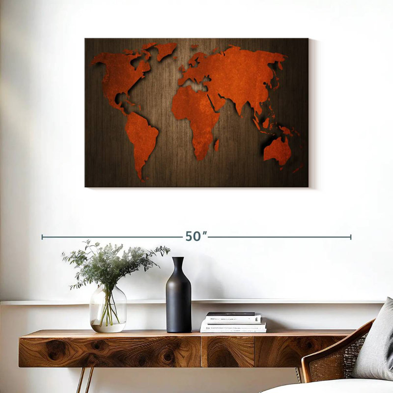 Ancienne carte du monde en bois Aliaz, H 24 po x l 36 po