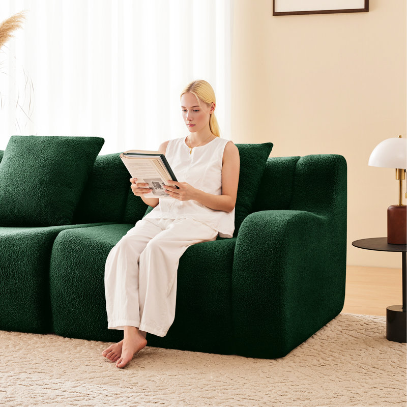 Canapé 3 places sans ossature, revêtu de tissu, sans montage, base antidérapante et design confortable pour les chambres, mousse haute densité 32D, lignes épurées