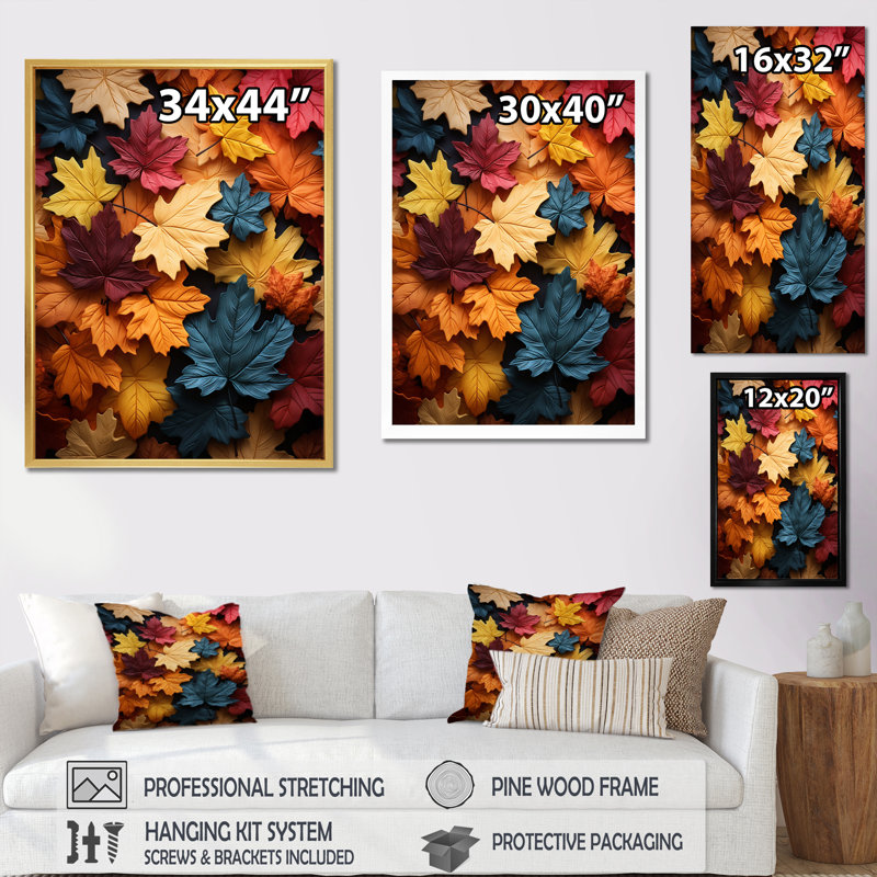 Leaves Autumn Palette Muted I " Leaves Autumn Palette Muted I ", Black Picture Framed, 20" H x 12" W x 1" D