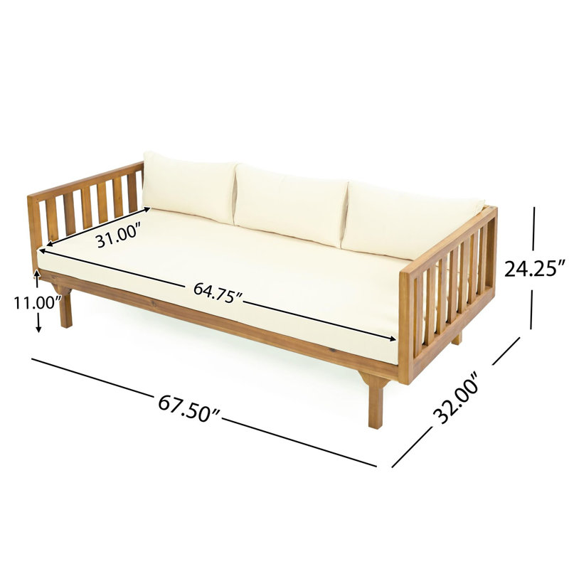 Outdoor Patio Daybed with Cushions, Beige Duplicate , Teak