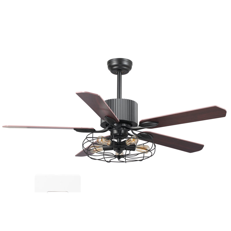 Dulin 52'' Ceiling Fan with Light Kit, Black  with Dark Brown Blades