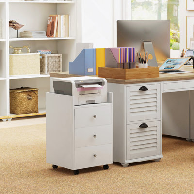 Armoire de rangement à tiroirs pour bureau à domicile, tiroir de bureau sur roulettes avec plateau amovible, support pour imprimante sous le bureau avec rangement,