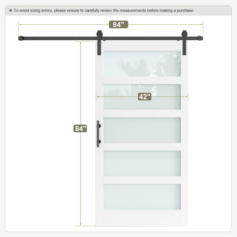 Porte de grange en bois manufacturé en verre avec trousse de quincaillerie d'installation, 42 po x 84 po, 1