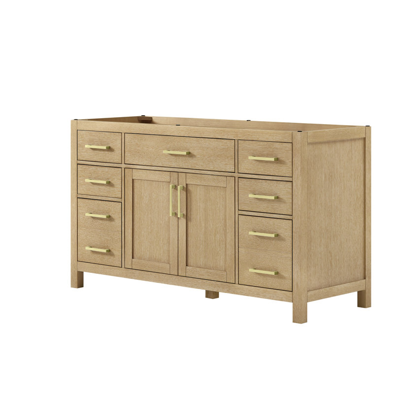 Base de meuble-lavabo simple autoportante de 59 po Beckett, Whitewashed Oak/Brushed Gold