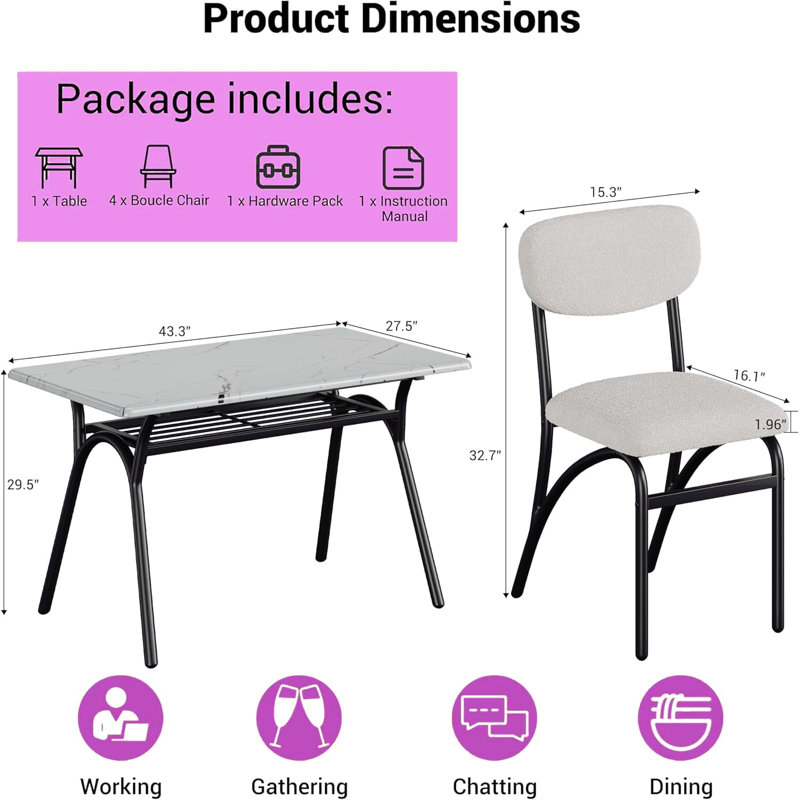 4 - Person Dining Set, Beige, White