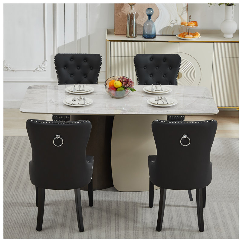 PU Leather Dining Chairs with Pull Ring, Black