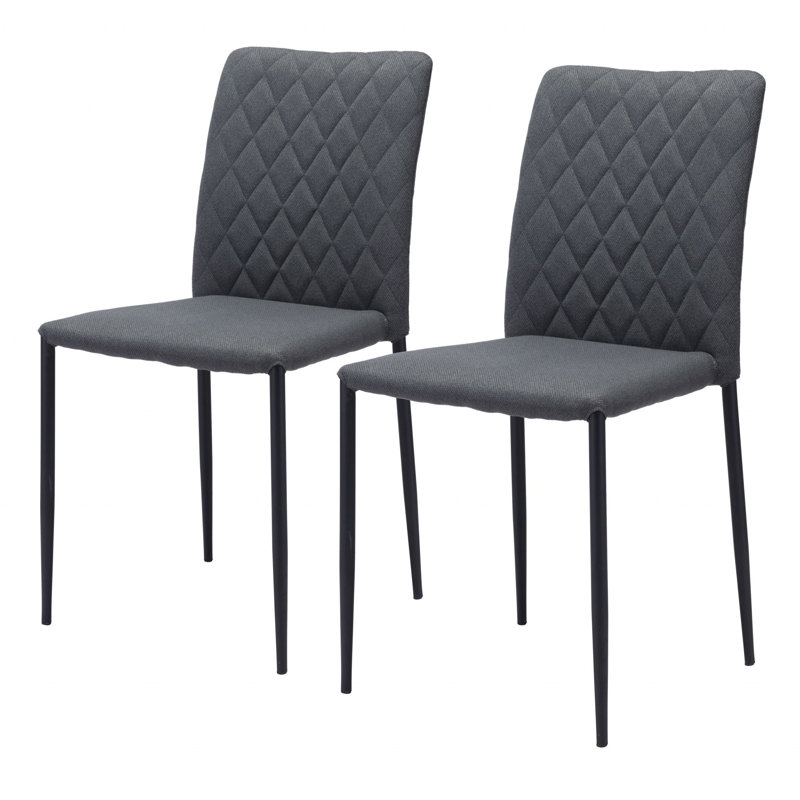 Ensemble de deux chaises d'appoint de salle à manger rembourrées en tissu gris et noir