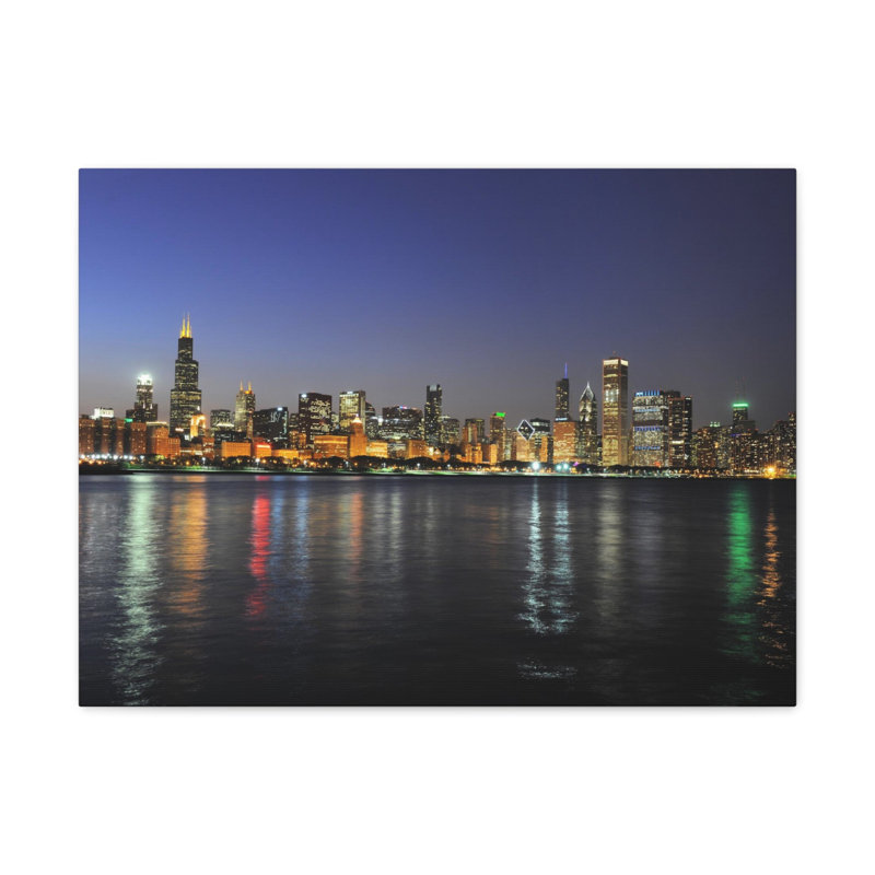 «Chicago Night Skyline», œuvre d'art sur toile à couper le souffle, H 18 po x l 24 po