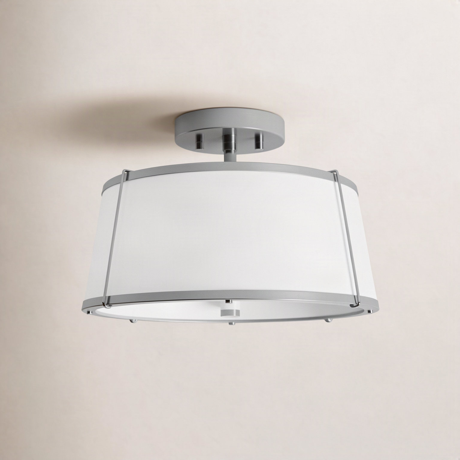 Moxie 2 Light Metal Semi Flush Mount, White, Polished Nickel