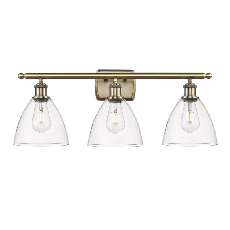 Éclairage pour meuble-lavabo 3 lumières Shauna, Laiton antique, Incandescente, Transparent