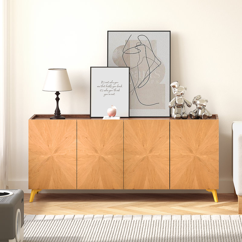 Dextrus 63'' Oak Sideboard Buffet with Gold Legs
