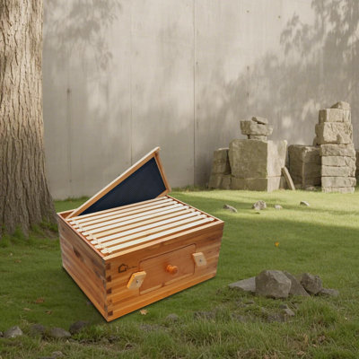 10-Frame Deep Brood Box, Langstroth Cedar Beehive with Observation Window, Beeswax-Coated Frames & Foundations for Beekeeping, Dovetail Joint Assembly