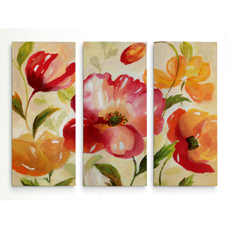 " Jardin Rouge " 3 - Pieces, 24" H x 36" W x 1.5" D