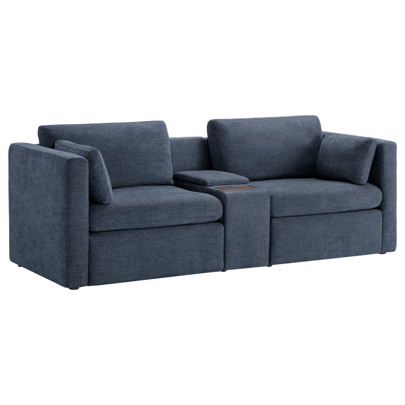 Winfree 2- Piece Upholstered Sofa With Console, Blue