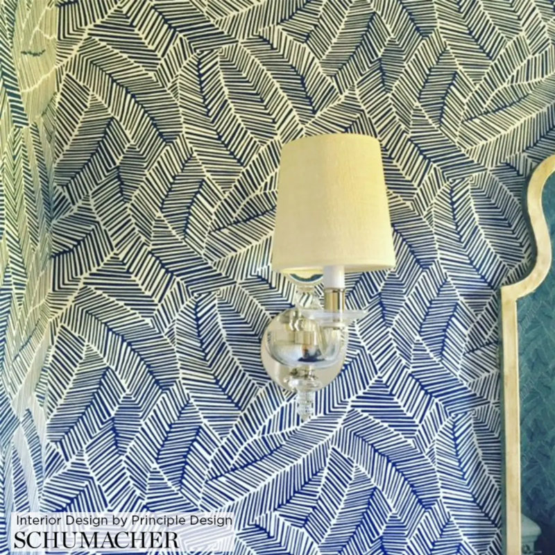 Abstract Leaf Wallpaper, Navy Blue