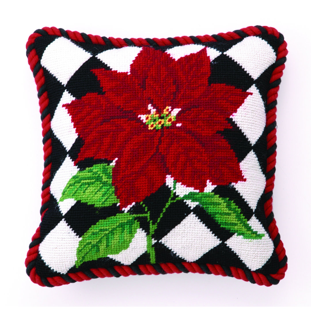 Poinsettia Diamonds Needlepoint Throw Pillow Peking Handicraft