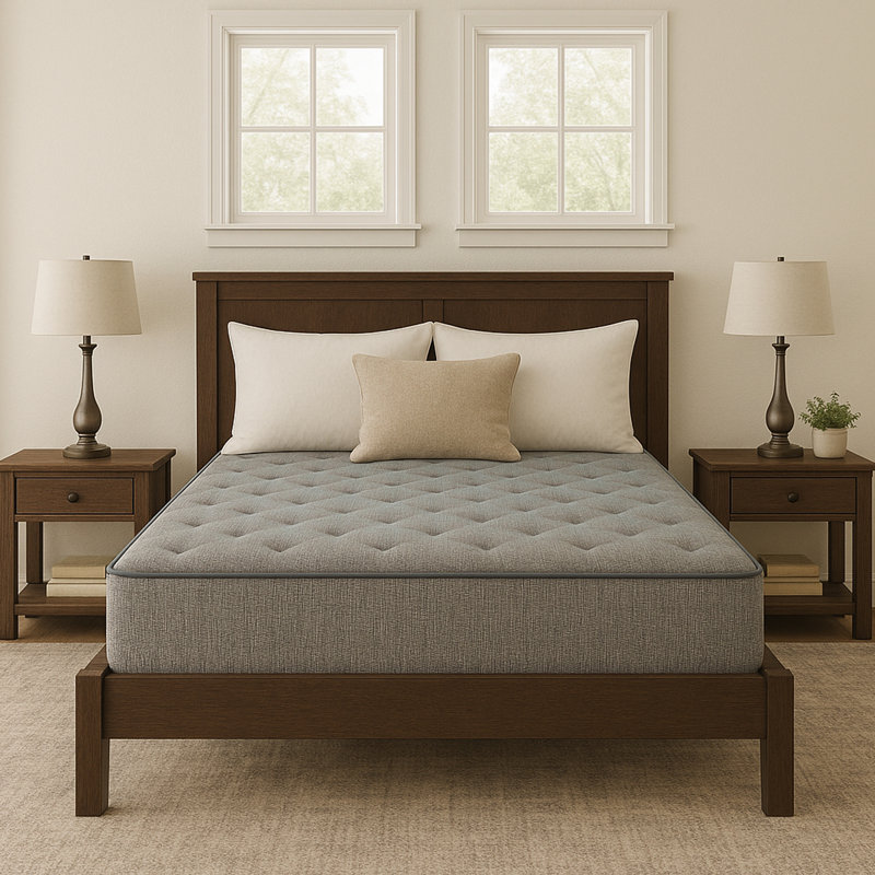 Grand matelas en mousse à confort moyen de 9 po, avec support pour un sommeil tranquille, gris et bleu, Grand lit