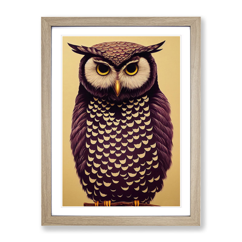 Perched Owl - Wall Art, 42cm H x 29.7cm W, White, canvas/paper