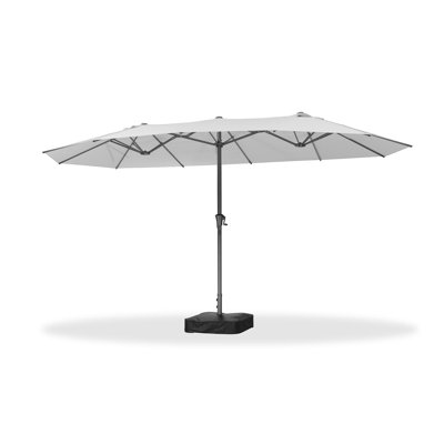 14ft Patio Market White Umbrella Outdoor Double-Sided Umbrella with Base and Crank Rectangle Table Umbrella for Pool Deck Garden