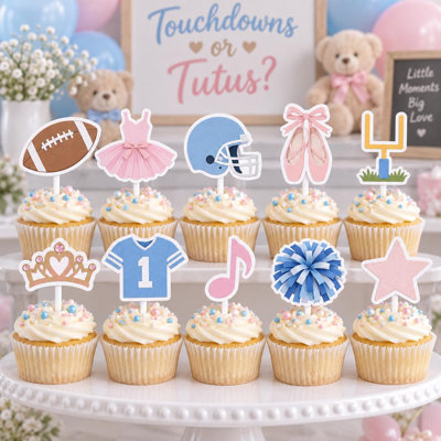 Touchdowns ou Tutus Cupcake Toppers, genre révèle une décoration de fête, ensemble de 10 Toppers en papier cartonné