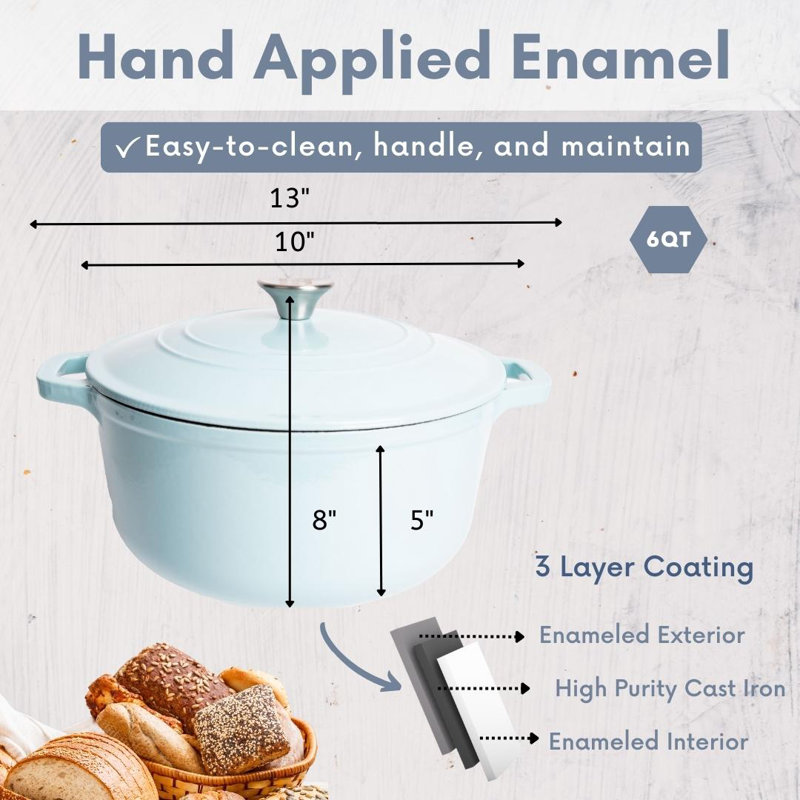 Cocotte ronde en fonte émaillée Lexi Home, 6 pintes, Bleu clair