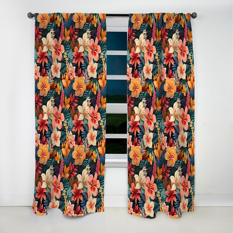 Motif botanique de la jungle ludique multicolore ludique - Rideau occultant - 1 panneau, L 52 po x L 108 po