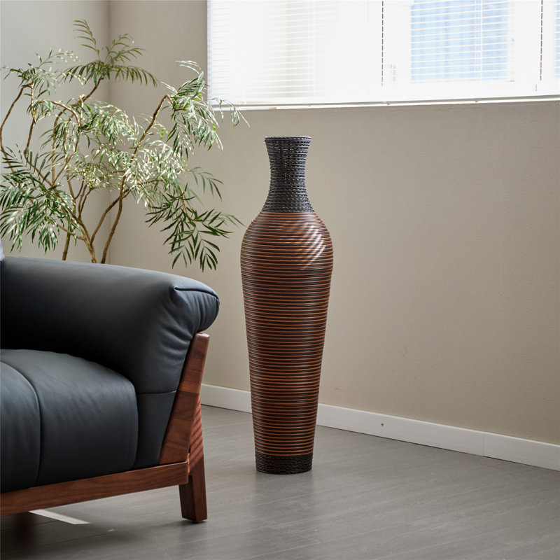 39 inch Tall Standing Designer Floor Vases with Elegant Two-Tone Finishes, Perfect for Decorating Living Rooms and Entryways