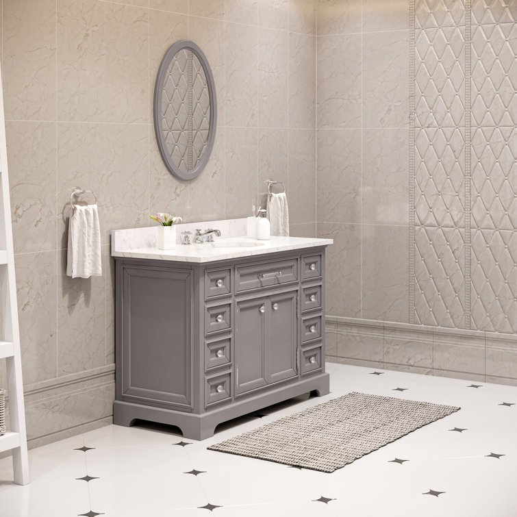Derby 48" Carrara White Marble Countertop Bath Vanity with Faucet and Mirror