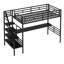 Structure de lit mezzanine en métal avec bureau, aucun sommier nécessaire, simple, noir