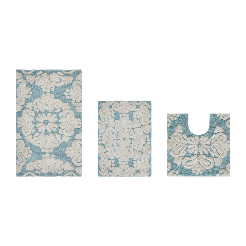 Chemash Premium 100% Cotton 1885 GSM 3-Piece Bath Rug Set, OEKO-TEX® Certified, Non-Slip Spray Latex Backing, Plush Tufted Bath Mats for Shower, Bathtub, Vanity, Sink & Toilet Areas, Super Absorbent, Machine Washable, Blue