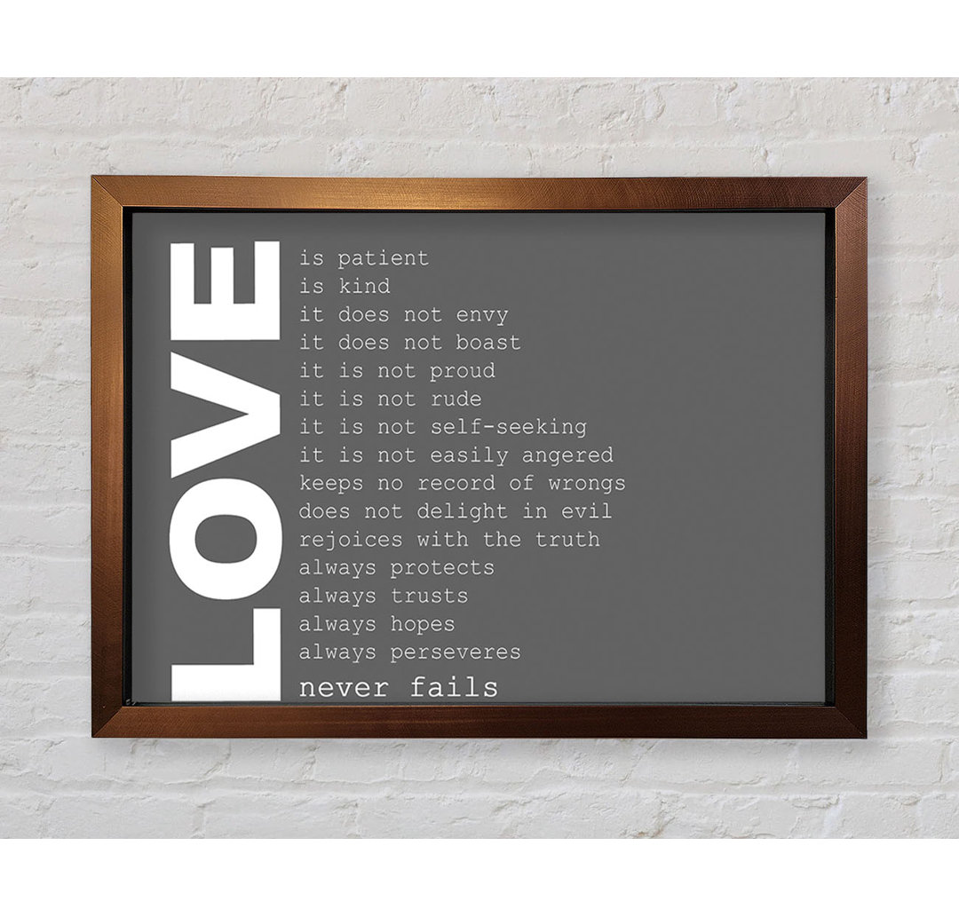 Loyalton Love Quote Love Never Fails Lime Green Gerahmter Druck Wandkunst