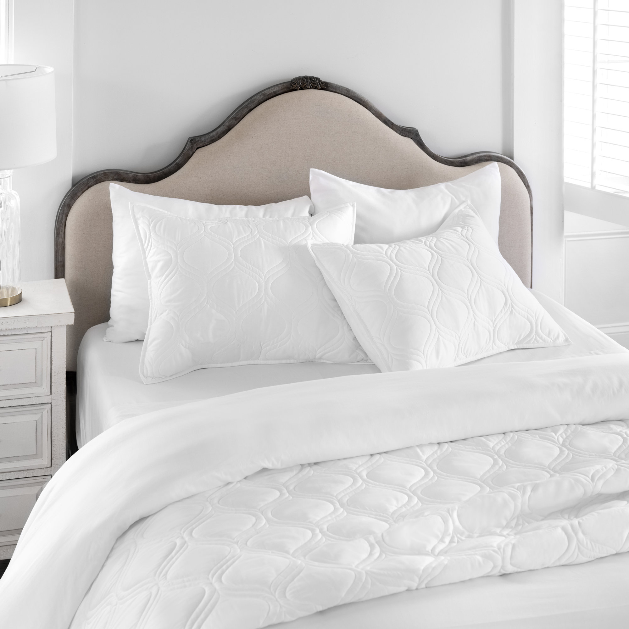 Portia Egyptian Cotton Sateen Sheet Set, White, Cal.King Sheet Set+Fitted Sheet+2Pillowcases