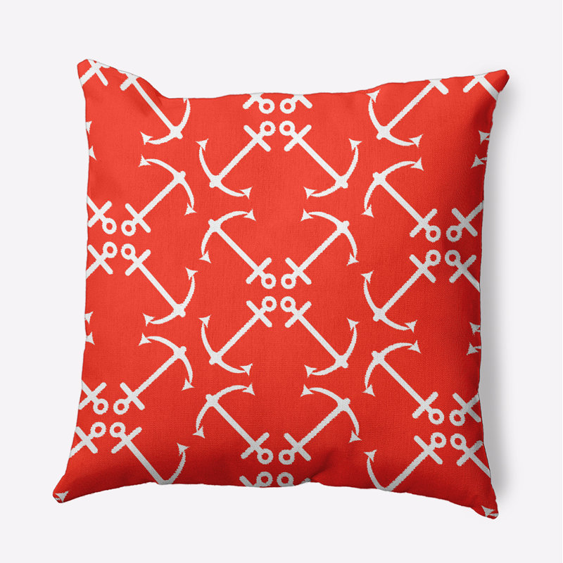Anchor's Up Outdoor Square Pillow Cover & Insert, Bright Orange, 18"H x 18"W