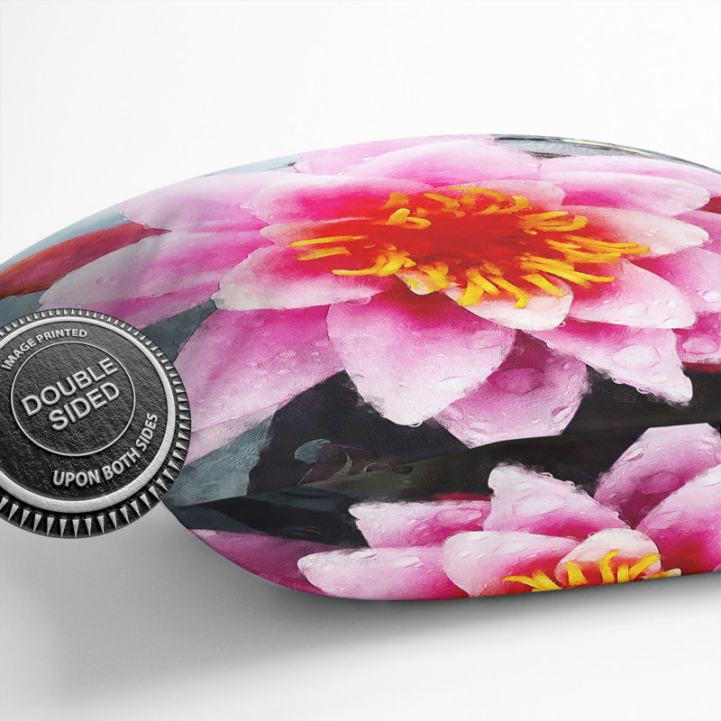 Pink Water Lily Flower Vol.4 Painting Square Throw Cushion, 40cm H x 40cm W x 15cm D