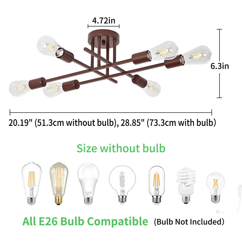 Corrigan Studio 6-Lights 20.19" Sputnik Semi Flush Mount, Oil-Rubbed Bronze