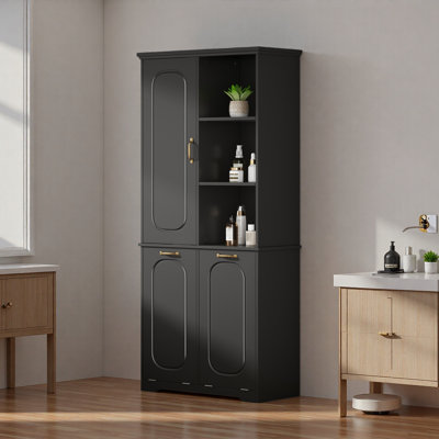 68" Freestanding Tall Storage Cabinet With Adjustable Shelves, 2 Tilt-out Laundry Hampers,  Door-mounted Organizer, Soft-close Door
