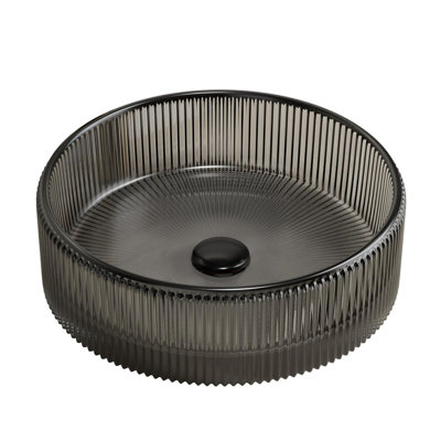 Lavabo de salle de bain rond en cristal de 14 pouces - Robinet non inclus.