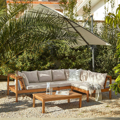 Collinward 240cm Wide L-Shaped Acacia Patio Sectional Set with Cushions