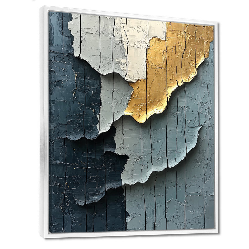 «Skiles Gold Grey», art mural moderne encadré, H 20 po x l 12 po, Reproduction avec cadre flottant, Blanc