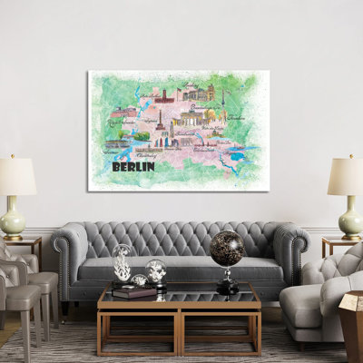 " Berlin Germany Illustrated Map " by Markus & Martina Bleichner Painting Print