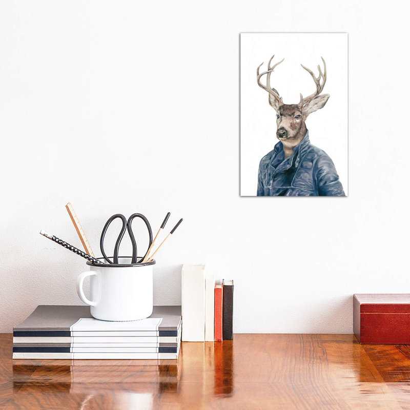 Cerf en bleu marine par Animal Crew - impression d'art graphique, Toile tendue, H 12 po x l 8 po x P 0,75 po