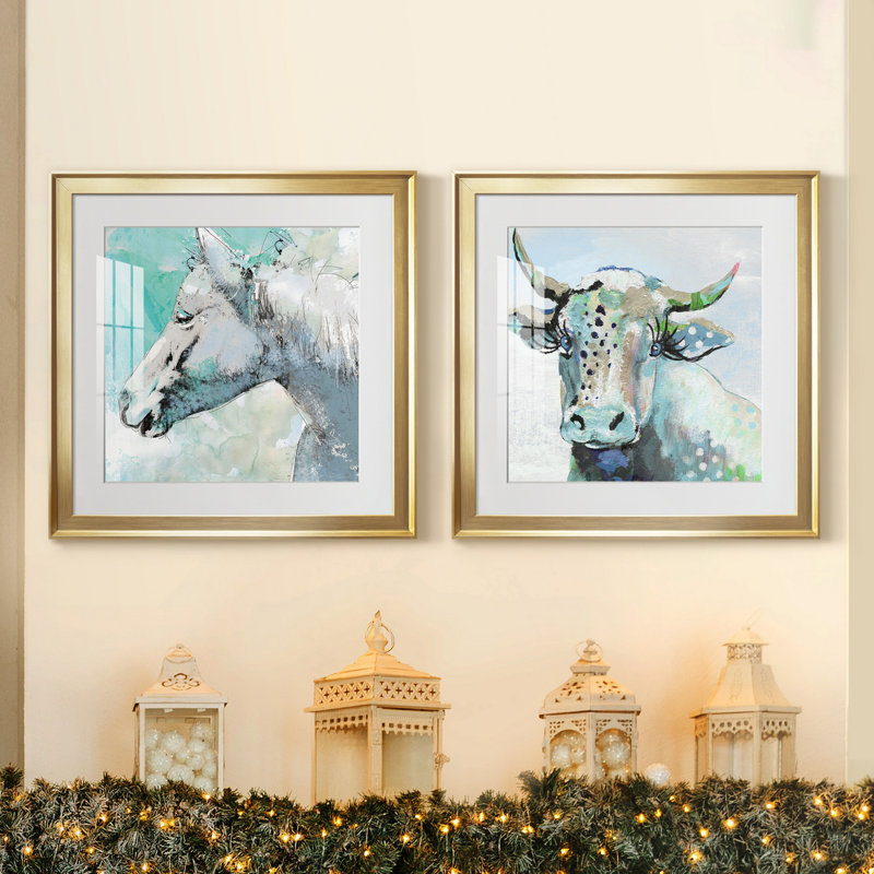 Happy Trails - ensemble de 2 reproductions d'art encadrées, Papier encadré doré, Blanc, H 17,5 po x l 35 po x P 1,5 po