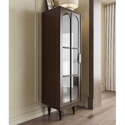 Retro Ribbed Glass Display Cabinet, Tall & Elegant