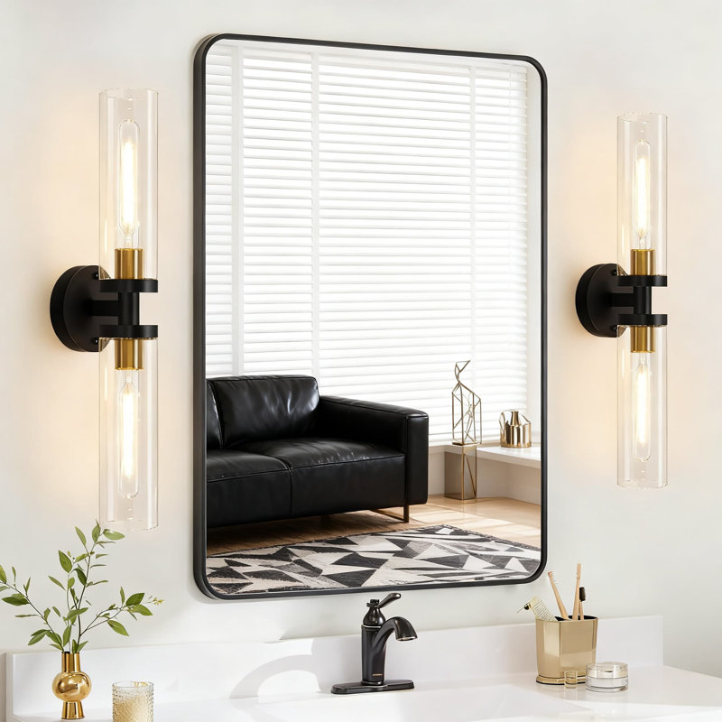2-Light Knurled Wall Sconces With Double Glass Shades, Wall Lighting For Bathroom Vanity, Living Room, Bedroom, Hallway, And Kitchen