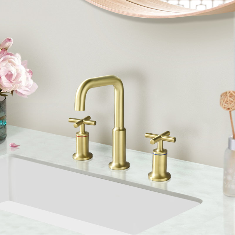 Topcraft Widespread Dual Handle Bathroom Faucet, Brushed Gold